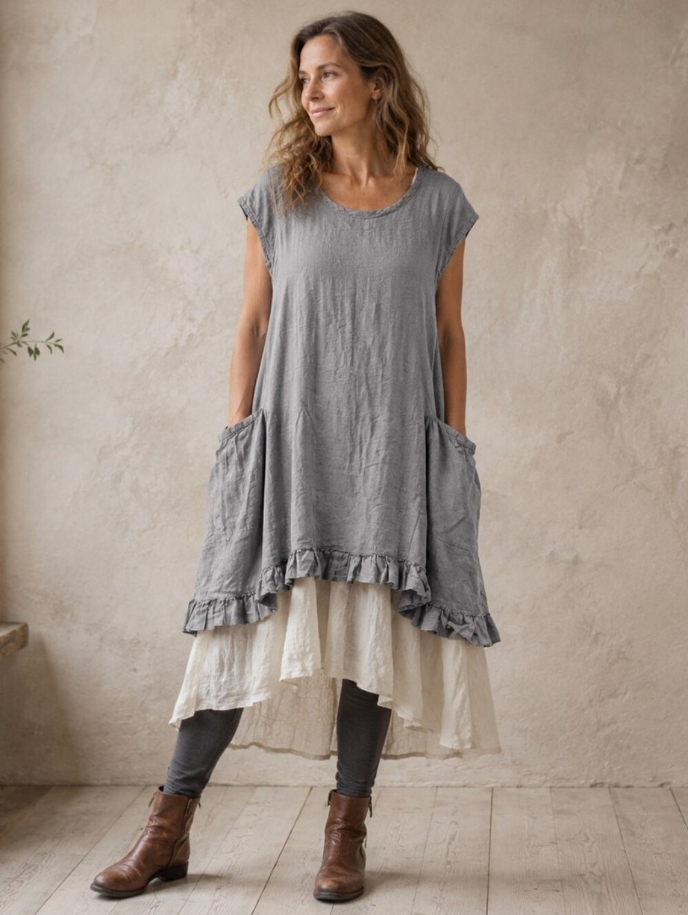 HEARTS DESIRE MARY GRACE LAGENLOOK RUFFLE POCKET TUNIC DRESS USA